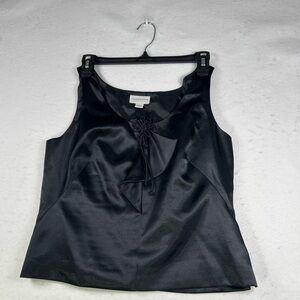Vintage Liz Claiborne Black Satin Sleeveless Ruffle Tie Rosette Camisole